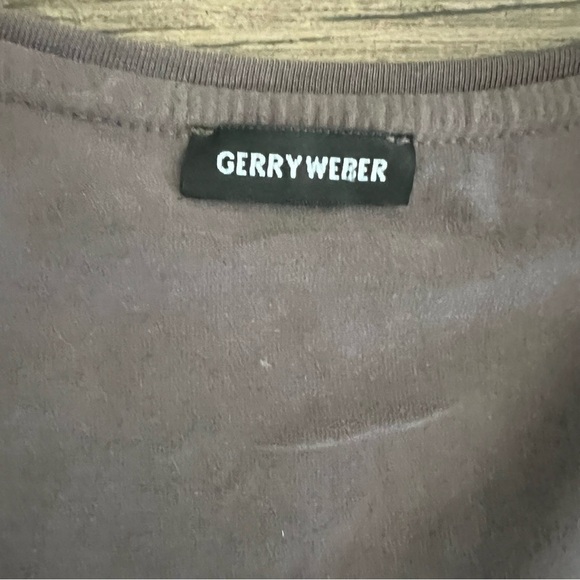 Gerry Weber Short Sleeves Brown Sequined Fitted Top Tee Shirt Sweetheart Neck L - Picture 7 of 12